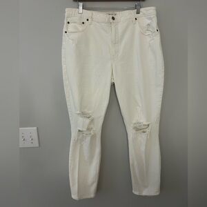 Abercrombie & Fitch Curve Love The Skinny High Rise Distressed White Jeans Long